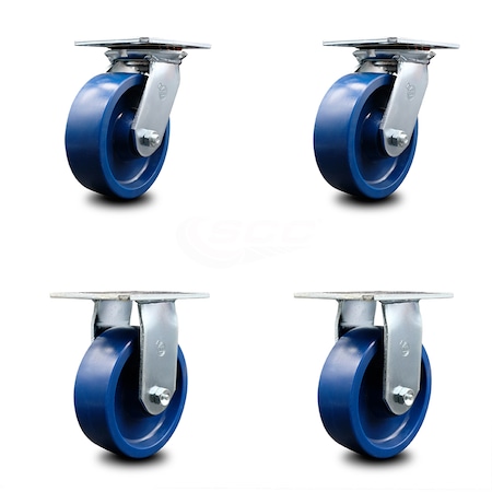 Service Caster 6 Inch Solid Poly Caster Set with Roller Bearings 2 Swivel 2 Rigid SCC SCC-35S620-SPUR-2-R-2